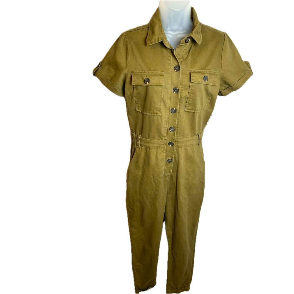 NWT Haute Monde Olive Green Sz. Small Jumpsuit with Buttons